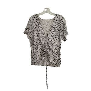 MOLLY + Rose Floral Cinched Ribbed V Neck Top
